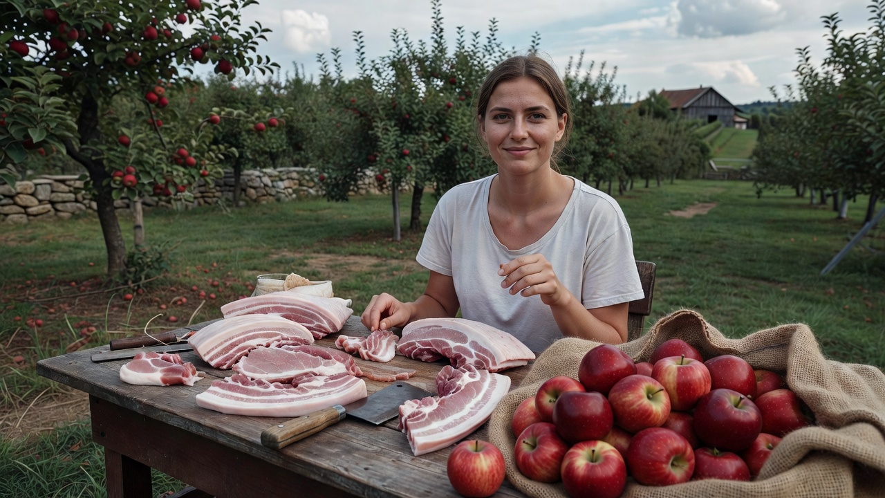 Świeża wieprzowina i dojrzałe jabłka polskie produkty eksportowe na stół
