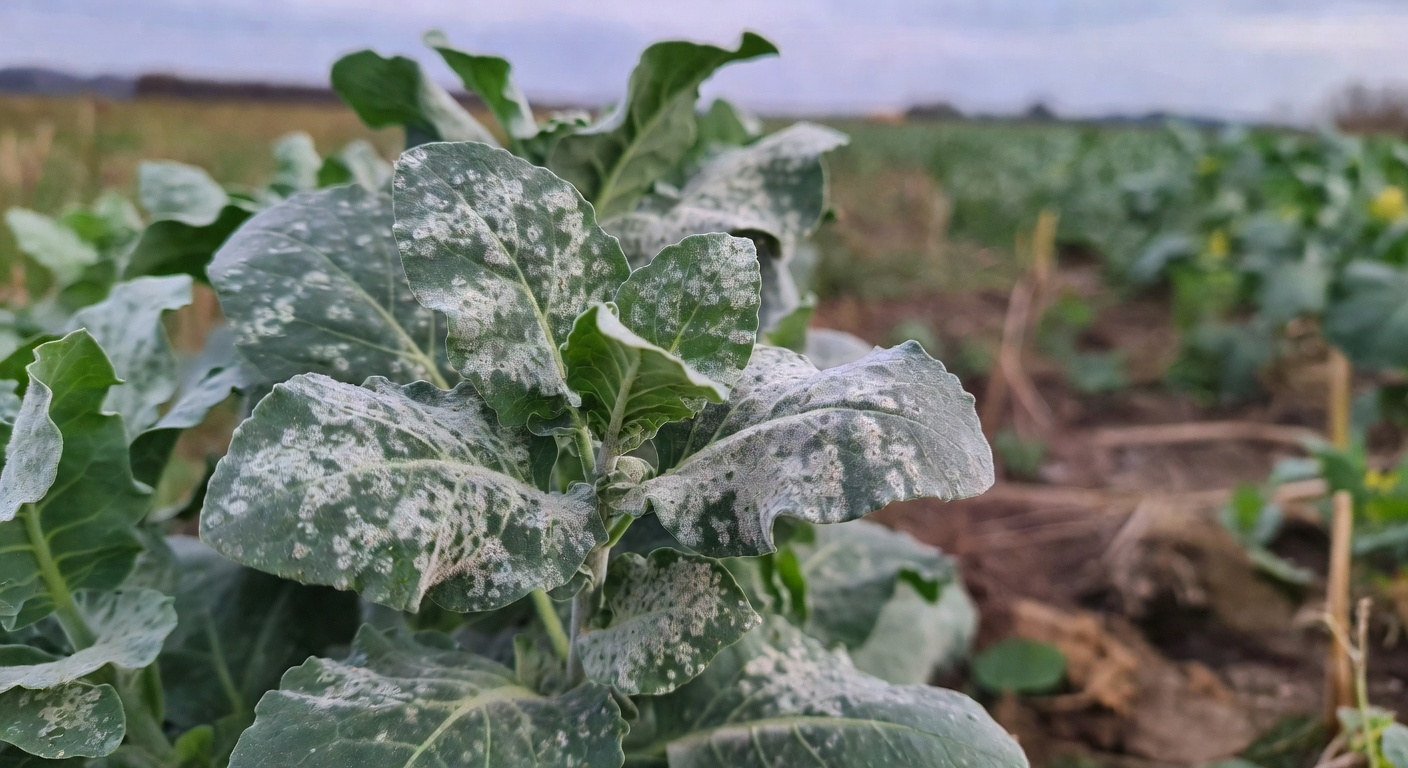 mączniak prawdziwy rzepaku — ujęcie szczegółowe