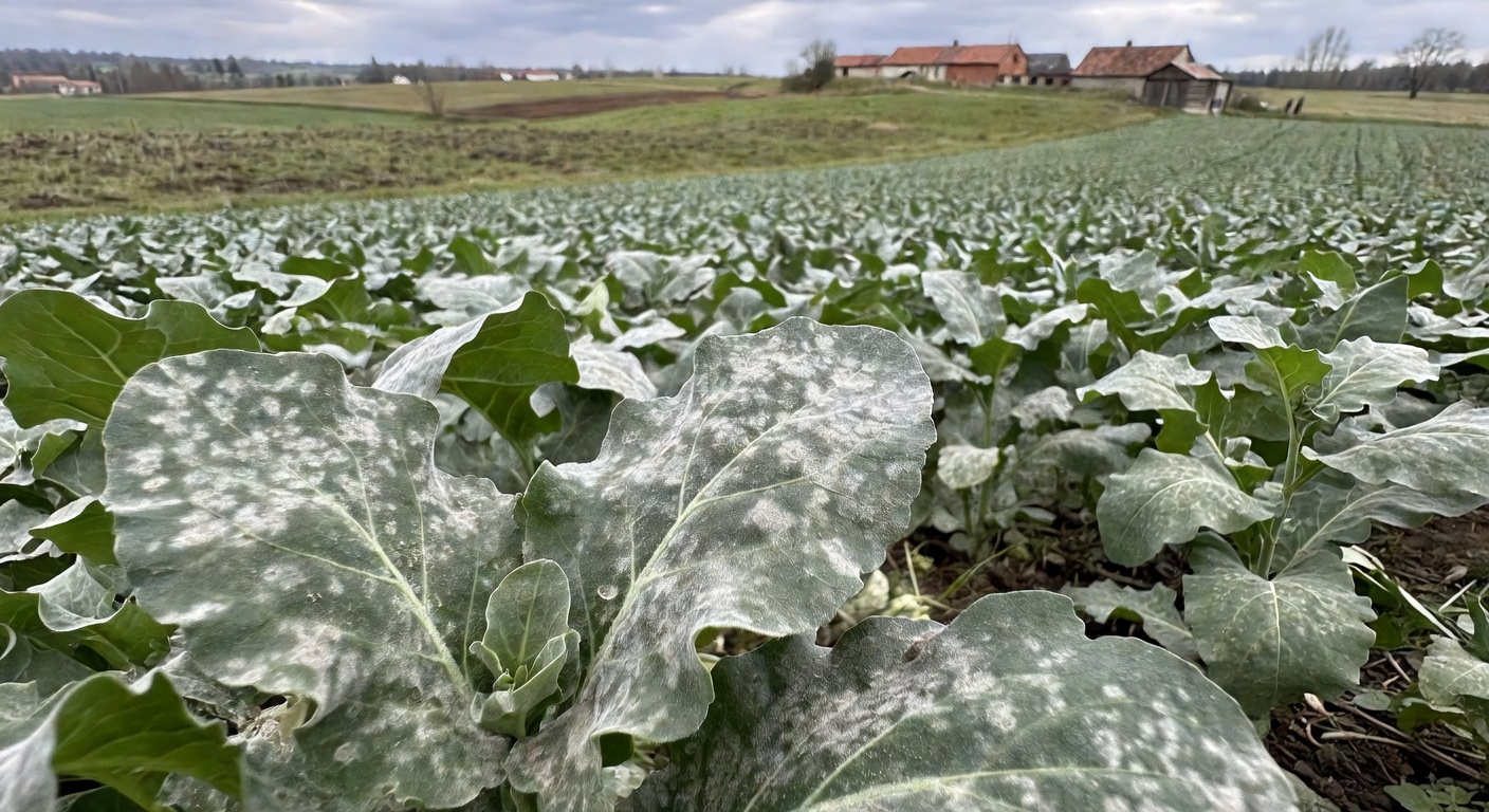 mączniak rzekomy rzepaku — szersze ujęcie