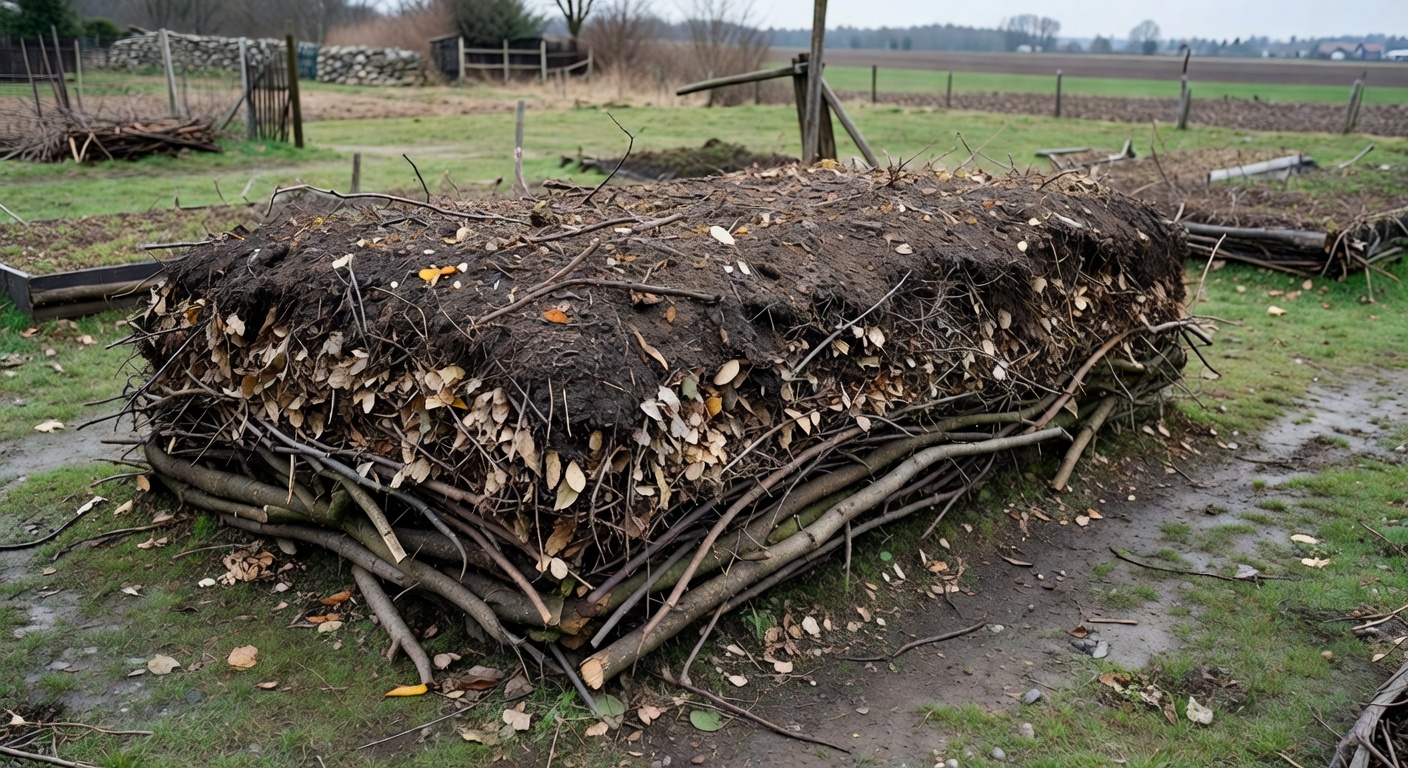 grządka hugelkultura — szersze ujęcie